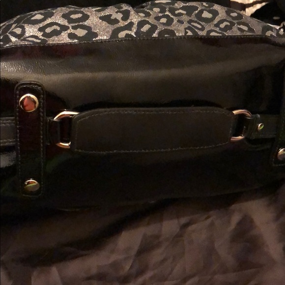 Coach bkack n silver cheetah w leather satchel